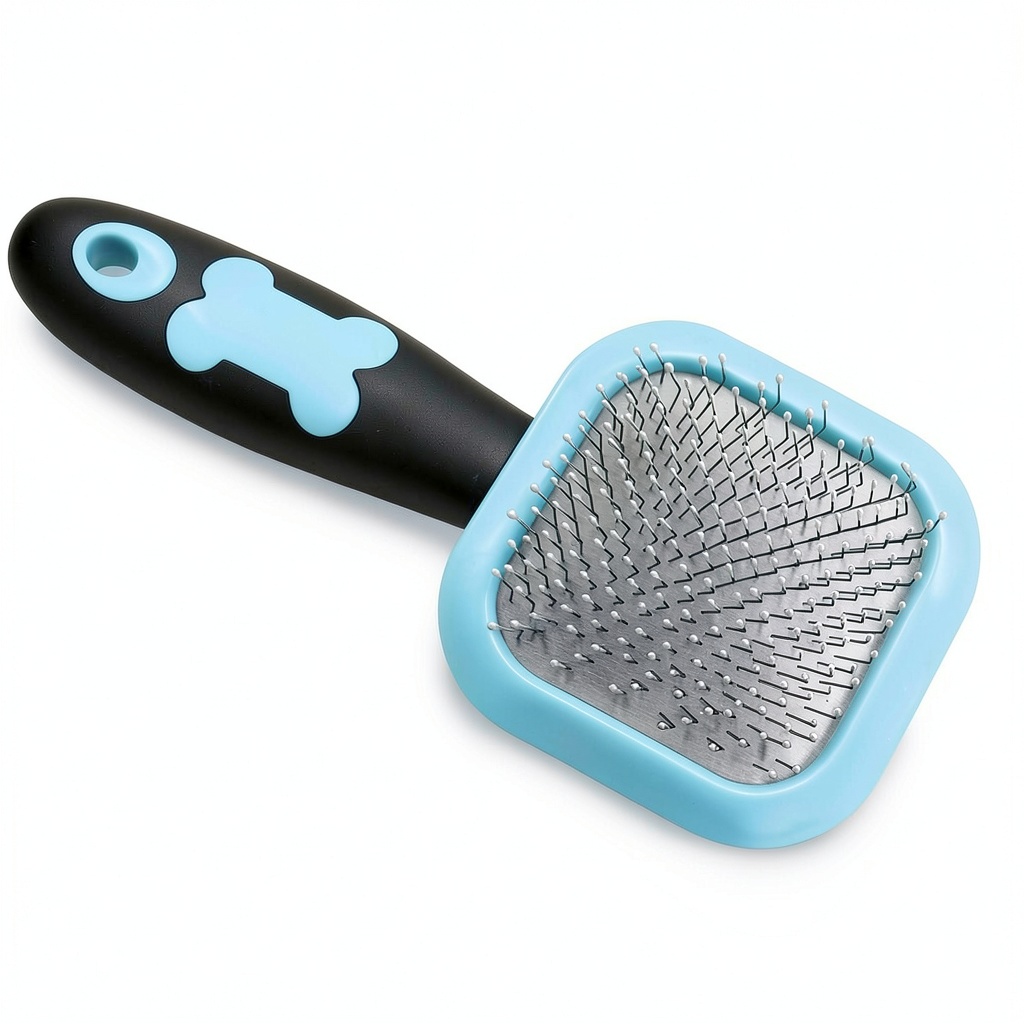 PETPAWJOY Slicker Brush being held in hand during grooming session
