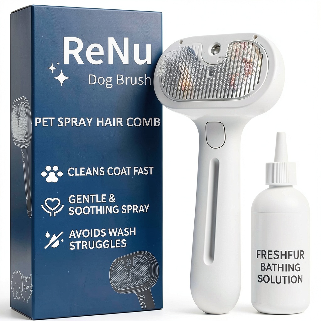ReNu Dog Brush in use during a pet bath