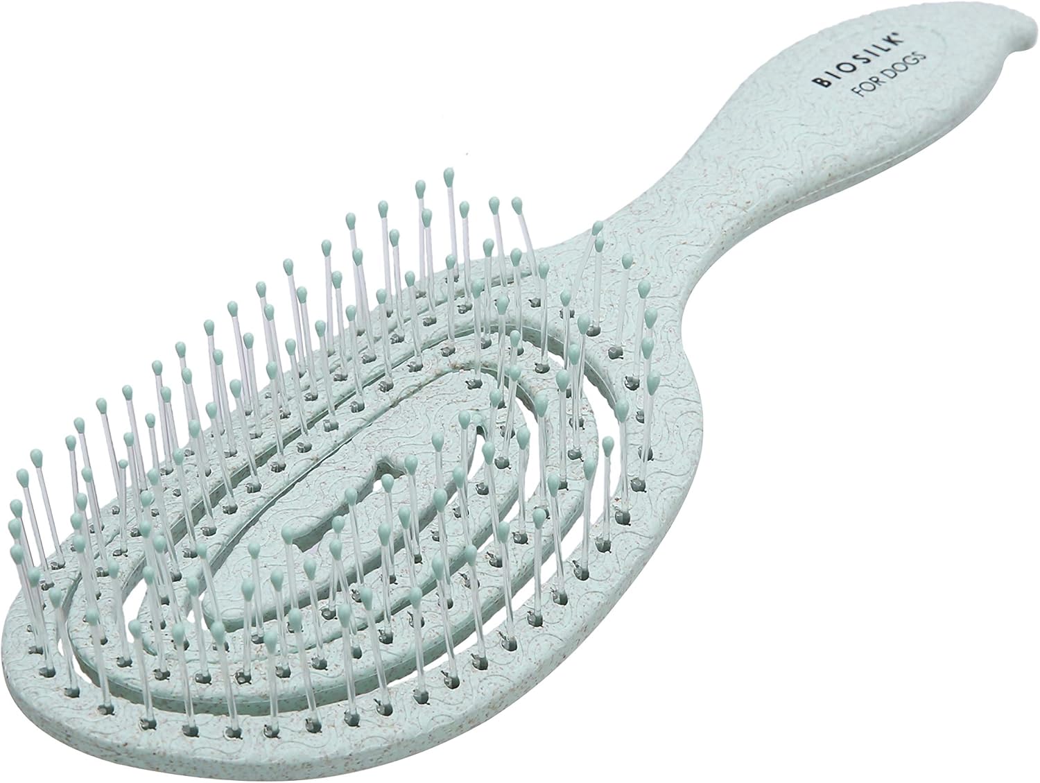 Installing Pets People Eco Friendly Dog Brush Detangling Pin Brush on a wooden desk