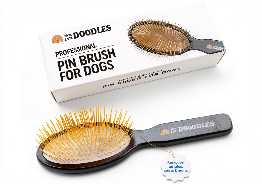 We Love Doodles dog deshedding brush removing loose fur from golden retriever coat