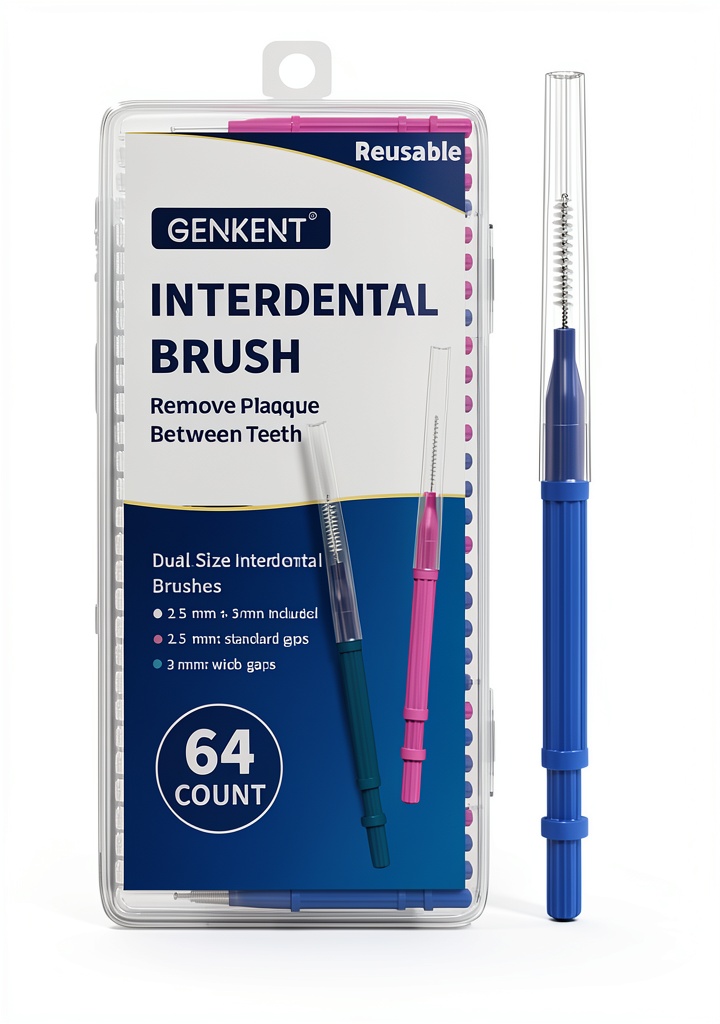 Interdental brushes being used between teeth