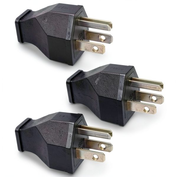 Straight Blade Plug 15 Amp 125 Volt, Grounding 3-Wire Male Extension Cord Replacement, Plug, Straight Blade, Electrical Plugs End Black, 3-Pack-0