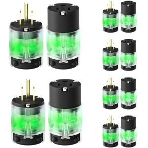 6 Set Lighted Extension Cord Ends, 15A 125V Extension Cord Replacement Ends 2 Prong, NEMA 5-15P & 5-15R , Lighted Plug and Connector Set for RV, Welding Equipment, UL Listed, Black-0