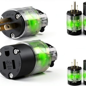 4 Set Lighted Extension Cord Replacement Ends Male and Female,Straight Blade Cord End Replacement, 15 Amp 125Volt, NEMA 5-15P & NEMA 5-15R, 2 Pole 3Wire Grounding, Black,UL Listed-0
